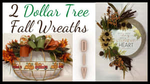 Beautiful Fall Wreath Adorning A Rustic Wooden Door Wallpaper