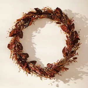 Beautiful Fall Wreath On A Rustic Wooden Door Wallpaper