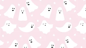 Beautiful Halloween Ghosts On Pink Wallpaper