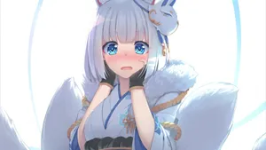 Beautiful Kitsune Girl Blushing Wallpaper