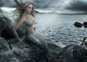 Beautiful Mermaid With Silver Tail And Bra Wallpaper