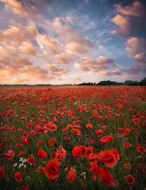 Beautiful Poppy Field At Sunset Wallpaper