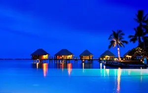 Beautiful Sea Bora Bora Resort At Night Wallpaper