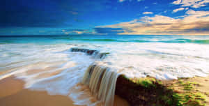 Beautiful Sea Waterfall View Wallpaper