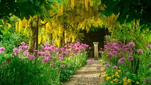 Beautiful Spring Garden In Full Bloom Wallpaper
