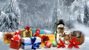 Beautiful Winter Landscape By A Stream Wallpaper