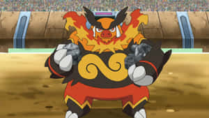 Beefy Emboar Holding Rocks Wallpaper