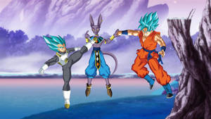 Beerus Takes On Vegeta And Goku Wallpaper