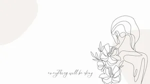 Beige Aesthetic Line Art Floral Motif Wallpaper