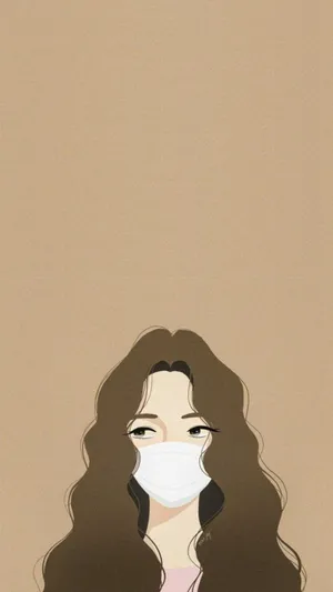 Beige Aesthetic Masked Woman Illustration Wallpaper