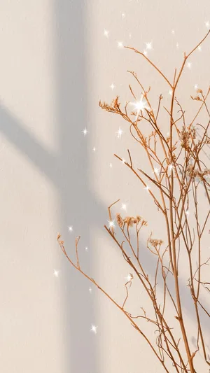 Beige Aesthetic Phone With Glittering Branch Wallpaper