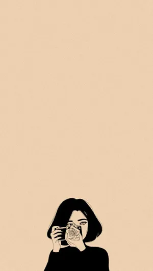 Beige Aesthetic Womanwith Camera Wallpaper