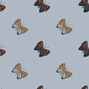 Beige Butterfly Patternon Blue Wallpaper