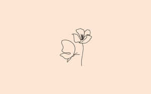 Beige Butterflyand Flower Line Art Wallpaper