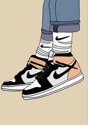 Beige Cartoon Nike Shoes Wallpaper