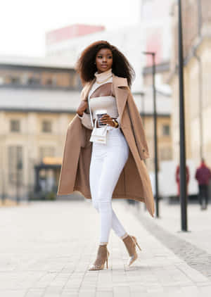 Beige Coat White Pants Fashion Wallpaper