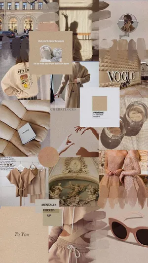Beige Cream Aesthetic Collage Wallpaper