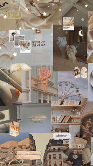 Beige Cream Aesthetic Collage Wallpaper