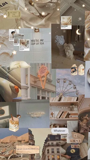 Beige Cream Aesthetic Collage Wallpaper