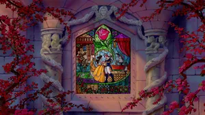 Belle And Beast Stained Glass Wallpaper