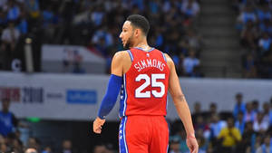 Ben Simmons In Red Sixers Jersey Wallpaper