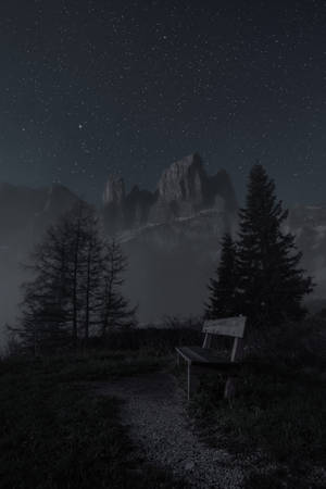 Bench On Dark Night Wallpaper