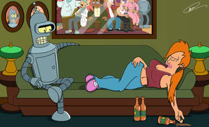 Bender With Sleeping Girl Futurama Wallpaper