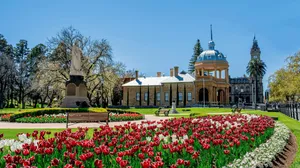 Bendigo Historic Buildingsand Tulip Garden Wallpaper