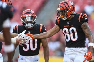 Bengals Players Celebrating On Field Wallpaper