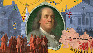 Benjamin Franklin With White Ornate Frame Wallpaper