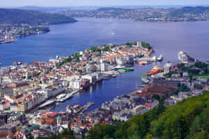 Bergen Cityscape Aerial View Wallpaper