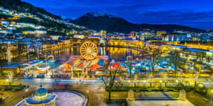 Bergen Norway Nighttime Cityscape Ferris Wheel Wallpaper