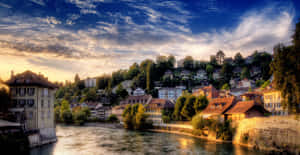 Bern Riverfront Sunset Wallpaper