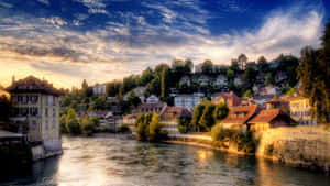 Bern Riverfront Sunset Wallpaper