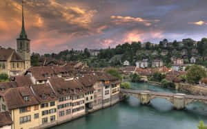 Bern Skyline At Dusk Wallpaper