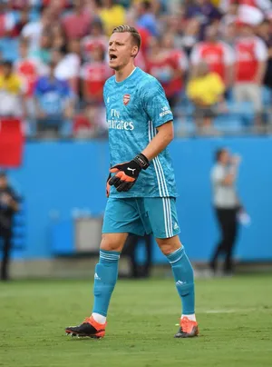 Bernd Leno In Action In Light Blue Jersey Wallpaper
