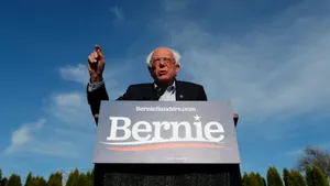 Bernie Sanders Speakingat Podium Wallpaper