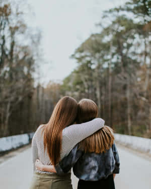 Best Friends Forever Outdoor Embrace Wallpaper