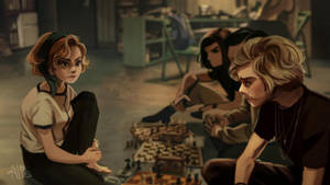 Beth Harmon And Benny Watts Practice For The Queen's Gambit Tournament. Wallpaper