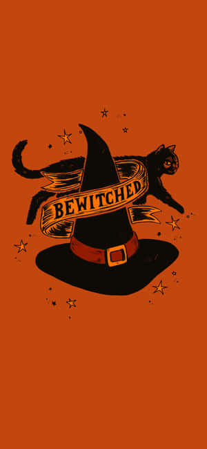 Bewitched Catand Witch Hat Halloween Aesthetic Wallpaper