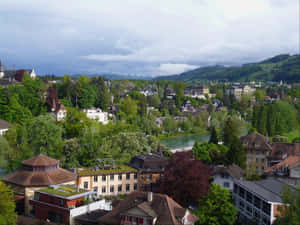 Biel Bienne Cityscape Overlooking River Wallpaper