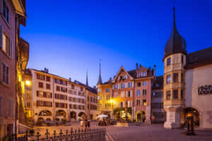 Biel Bienne Twilight Town Square Wallpaper