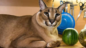 Big Floppa Caracal With Fruit Wallpaper