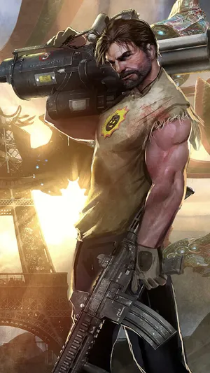 Big Man With A Gun And A Serious Face Wallpaper