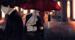 Big Red Umbrella Kissing Hd Wallpaper