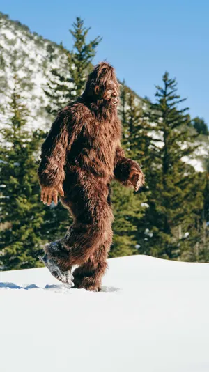 Bigfoot_ Sighting_ Winter_ Forest Wallpaper