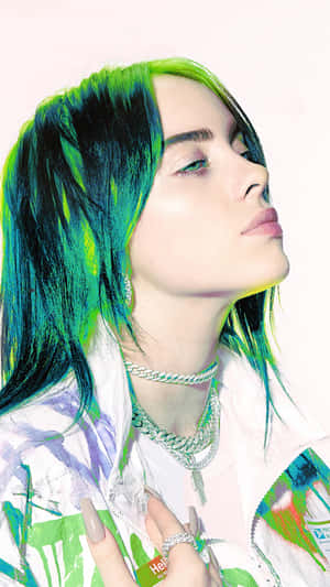 Billie Eilish 2021 With Green Highlights Wallpaper