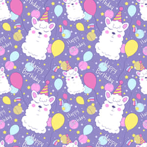 Birthday Alpaca Pattern Wallpaper