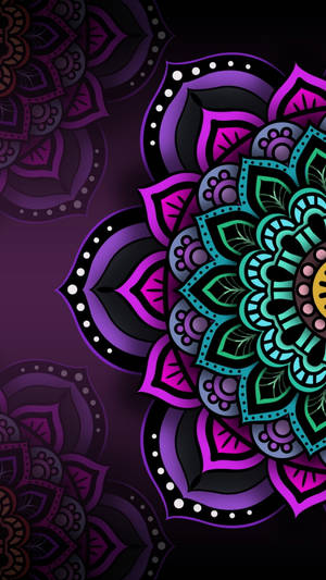 Black And Purple Aesthetic Mandala Flowers Wallpaper