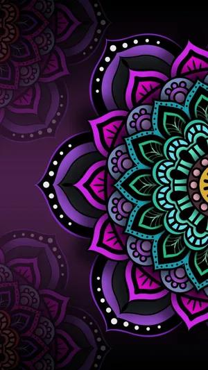 Black And Purple Aesthetic Mandala Flowers Wallpaper